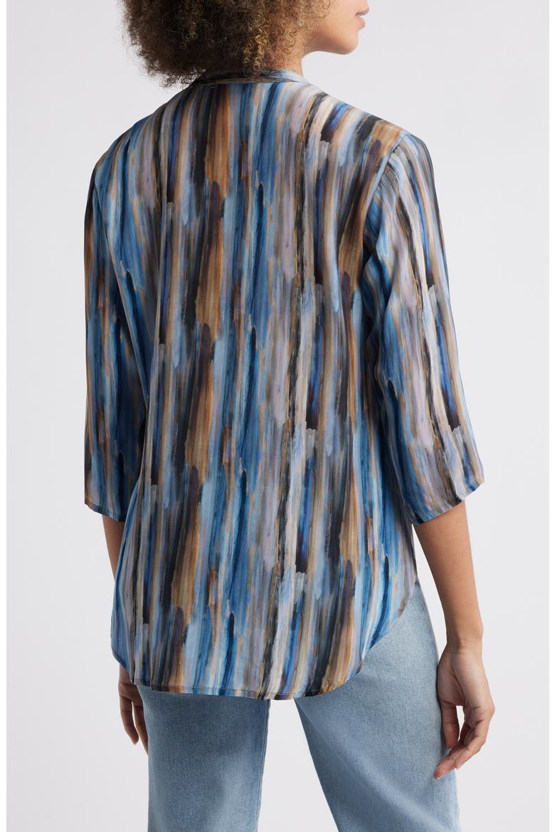Stripe Three Quarter Sleeve Cupro Blend Button-Up Shirt, Alternate, color, LIGHT BLUE MULTI