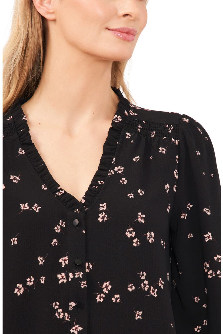 Floral Ruffle Button-Up Top, Alternate, color, RICH BLACK