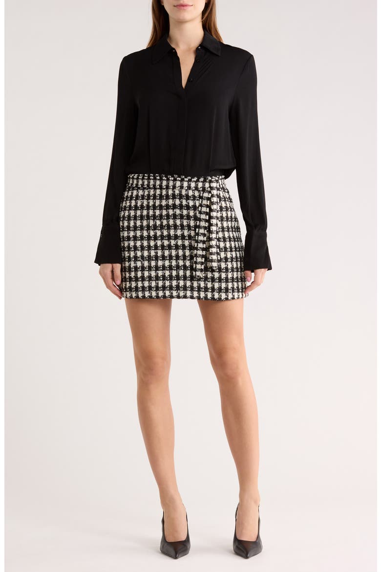 Mattie Long Sleeve Mixed Media Minidress, Main, color, BLACK/ WHITE