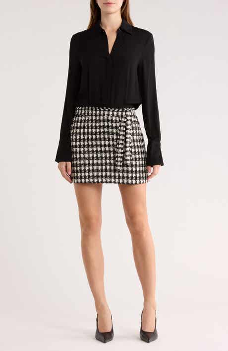 Alice + Olivia Mattie Long Sleeve Mixed Media Minidress