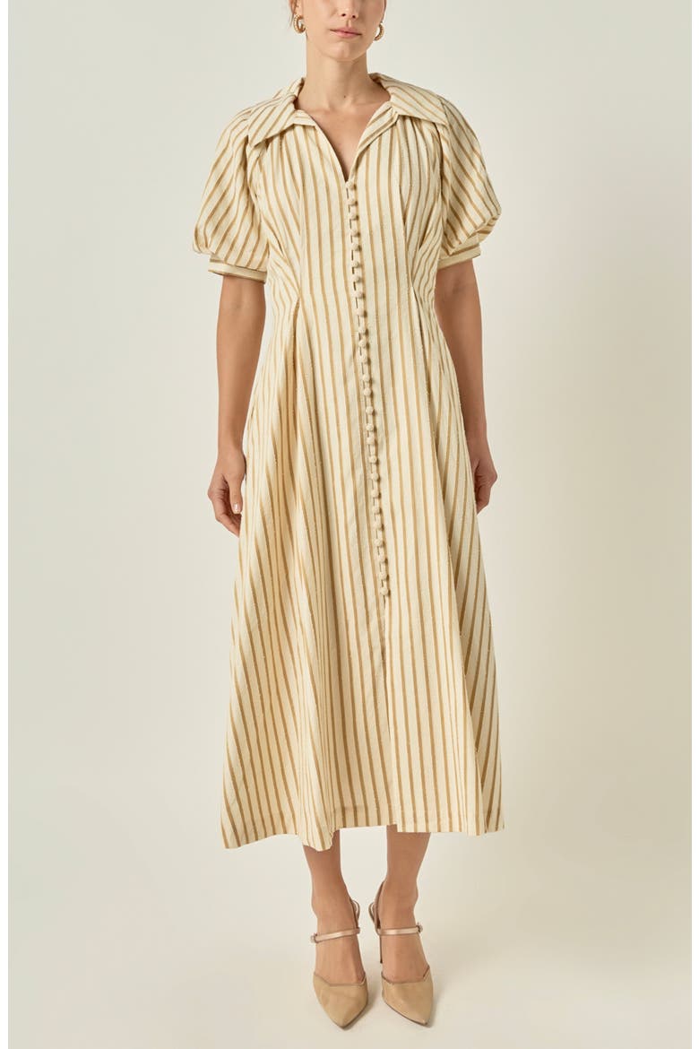 Striped Fit and Flare Midi Dress, Alternate, color, NATURAL