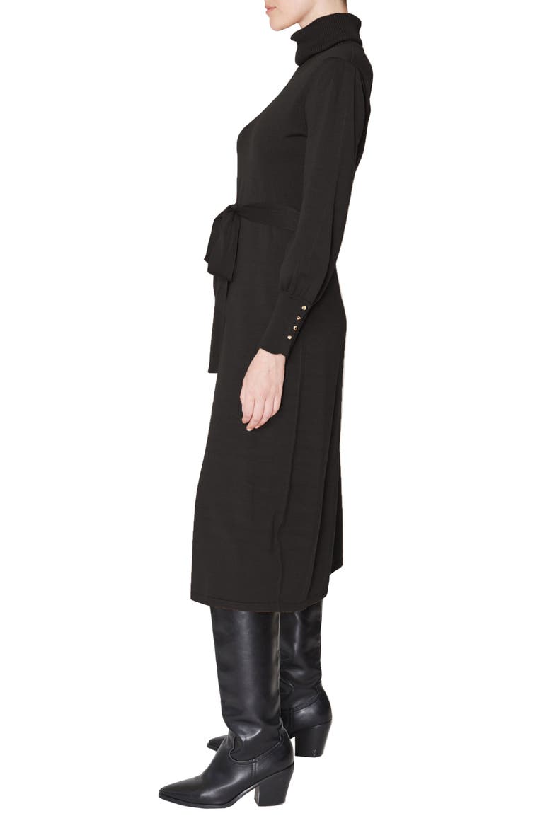 Turtleneck Long Sleeve Midi Dress, Alternate, color, BLACK