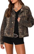 EDIKTED Leopard Print Denim Jacket