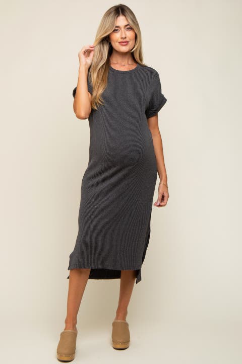 Ribbed Short Sleeve Midi Dress