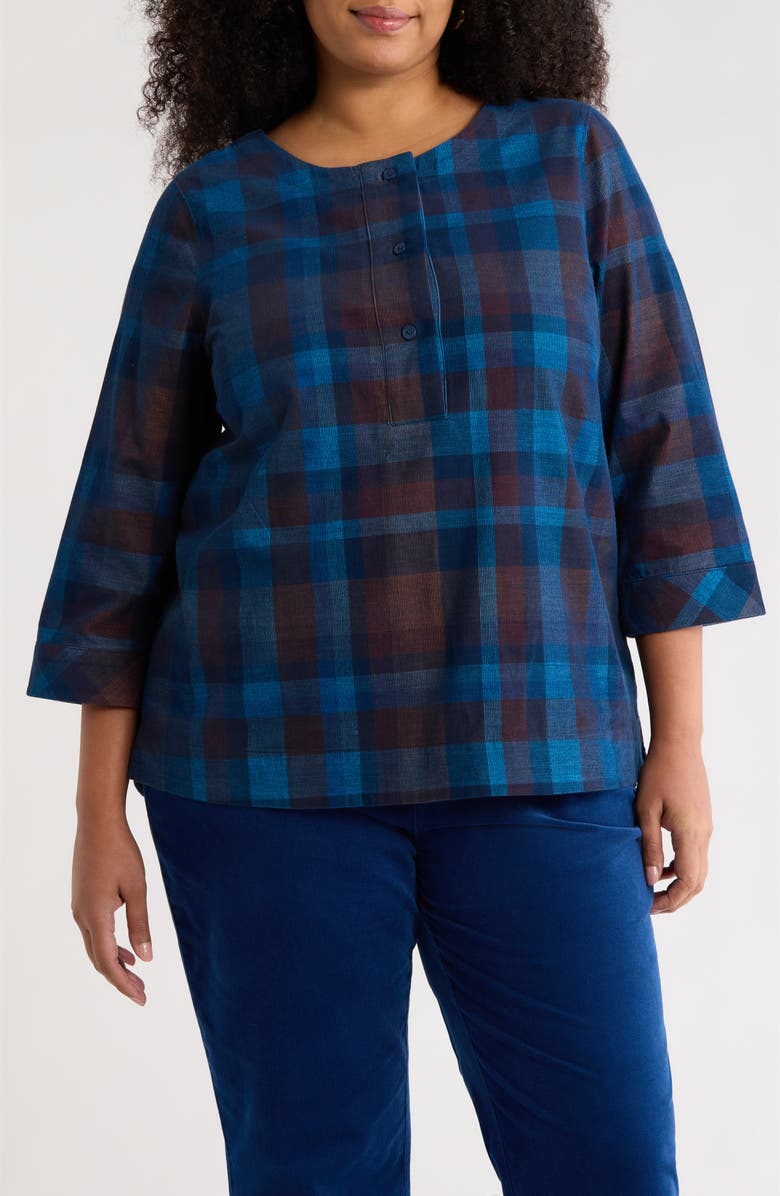 Seasalt Cornwall Tithonia Plaid Organic Cotton Corduroy Top, Main, color, Honesty Sea Cave