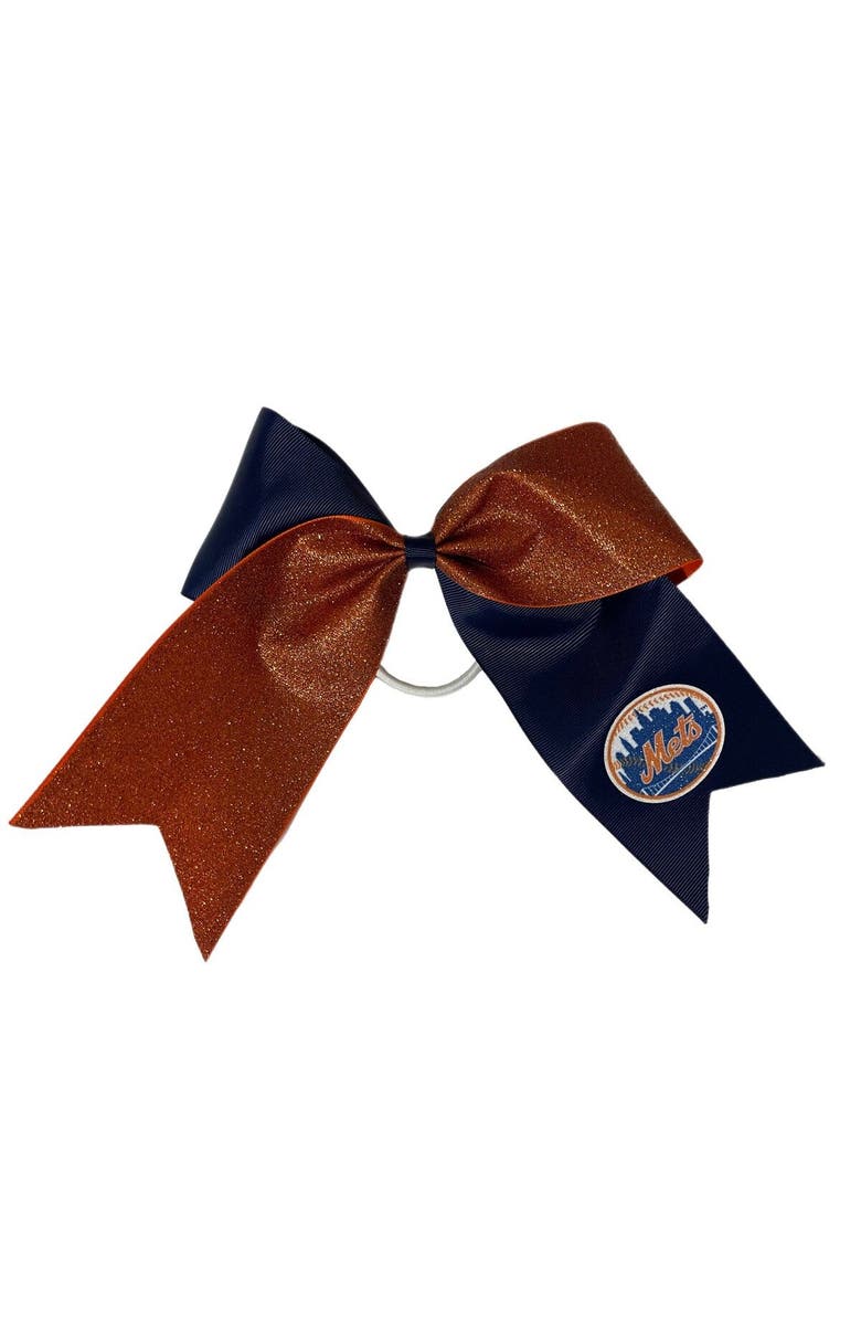 USA LICENSED BOWS New York Mets Jumbo Glitter Bow with Ponytail Holder, Main, color, Navy