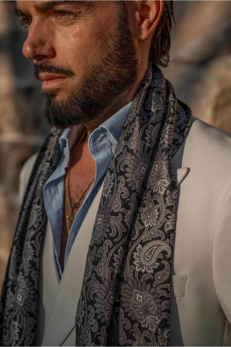 Pasquino - Silk Scarf for Men, Alternate, color, Black