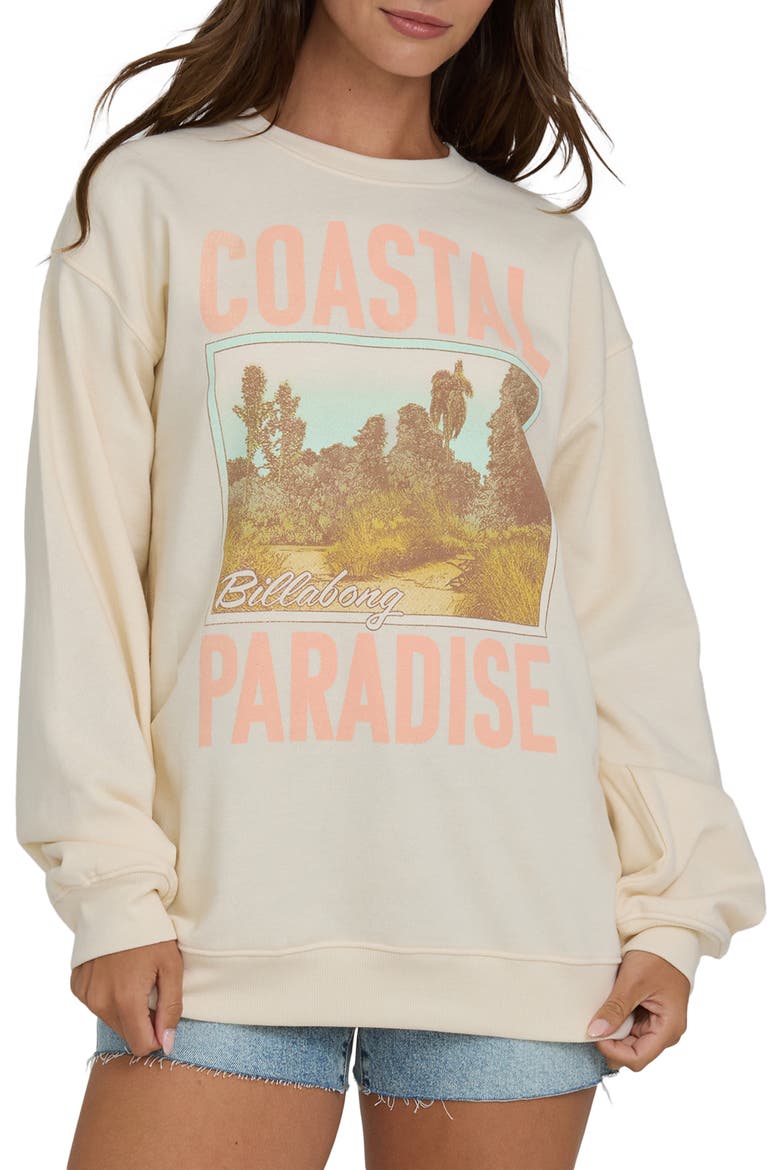 Coastal Paradise Fleece Graphic Sweatshirt, Main, color, WHITE CAP