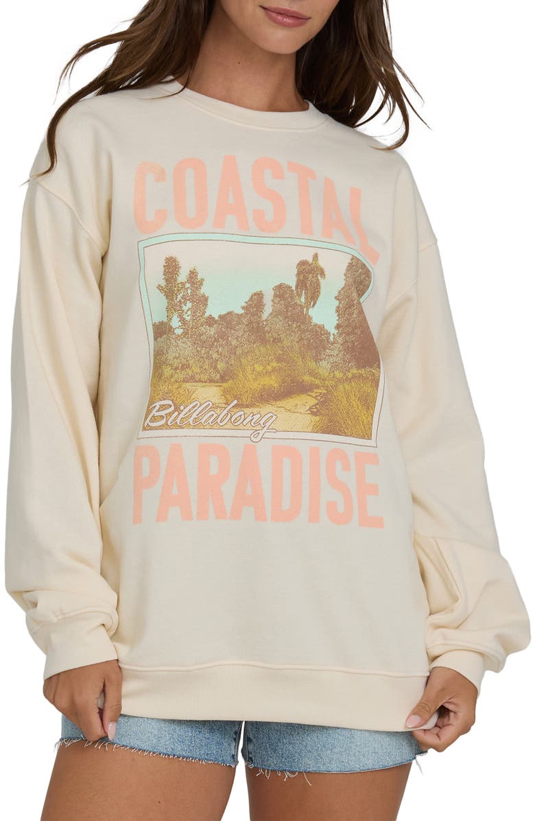 Billabong Coastal Paradise Fleece Graphic Sweatshirt, Main, color, White Cap