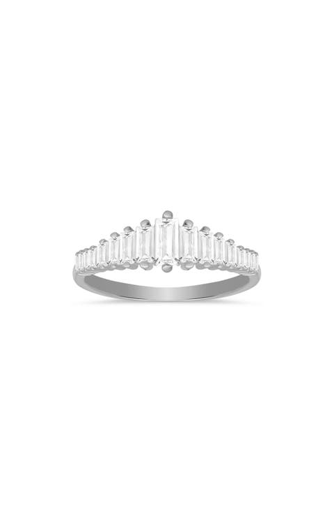 Sterling Silver CZ Baguette Cut Deco Ring