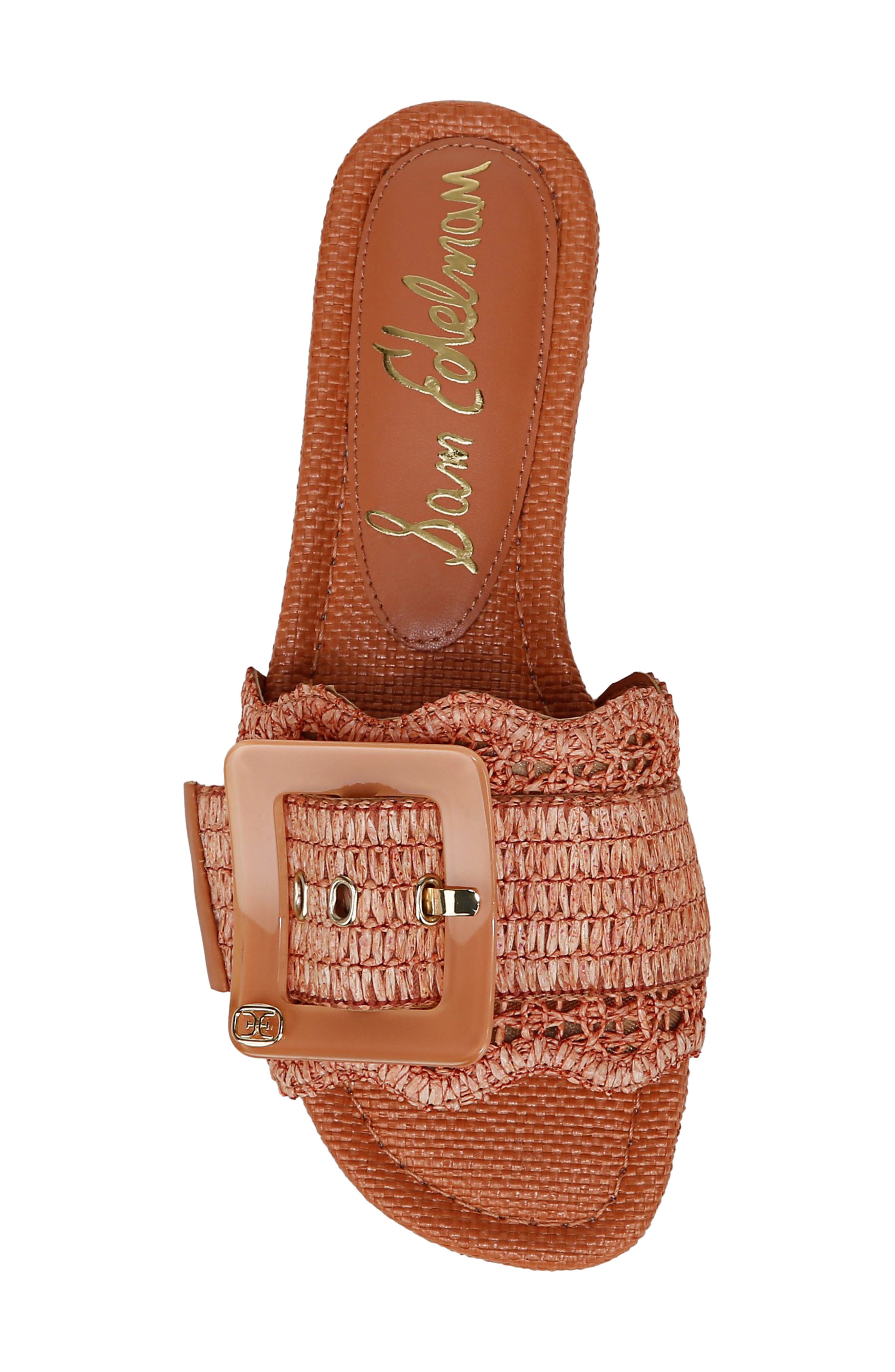 Bambi Raffia Buckle Slide Sandal, Alternate, color, STUCCO CORAL