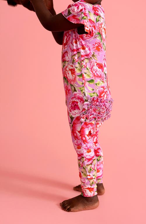 Posh Peanut Francoise Peony Print Ruffle Romper In Pink
