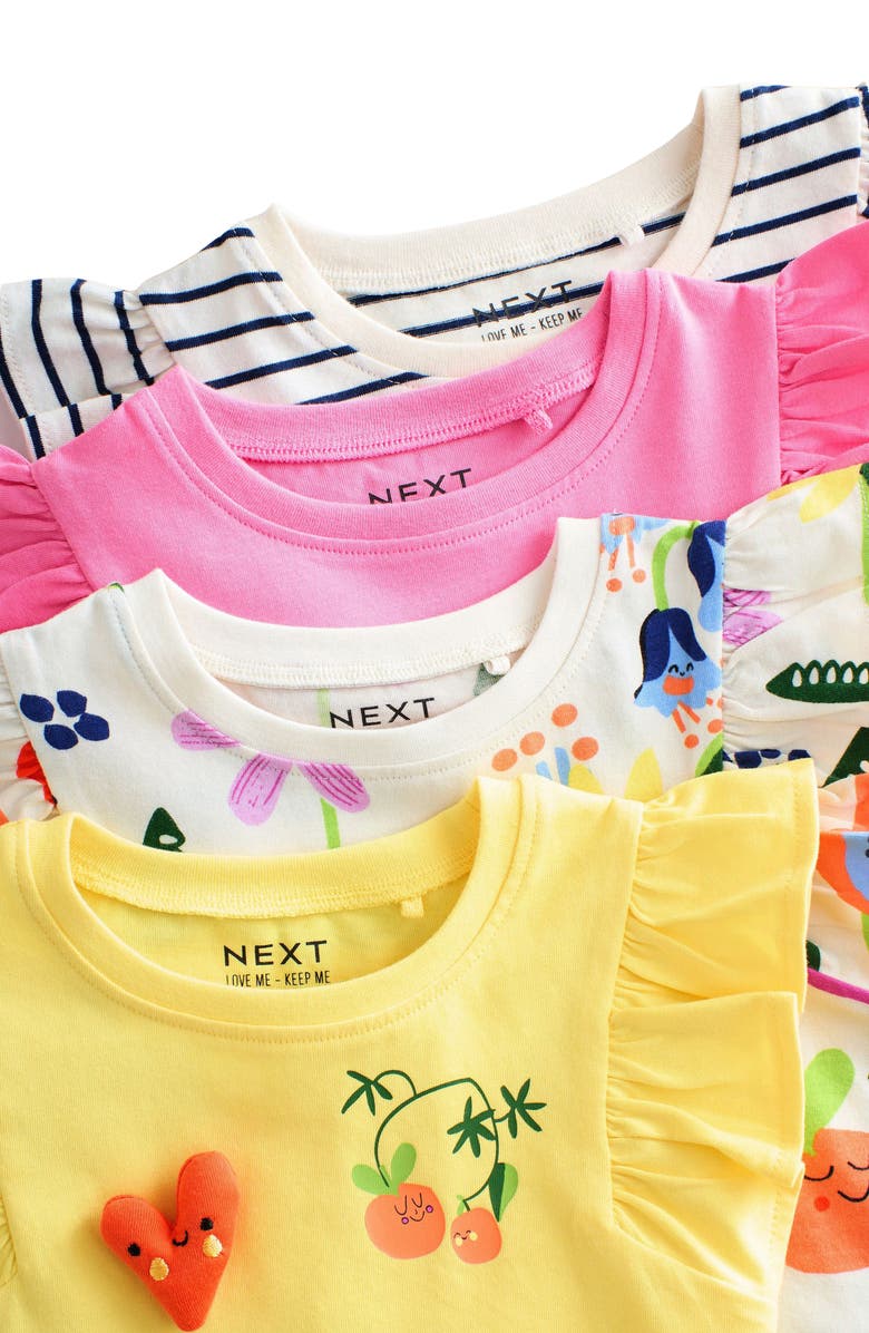 NEXT Kids' Floral Assorted 4-Pack Cotton Graphic T-Shirts, Alternate, color,