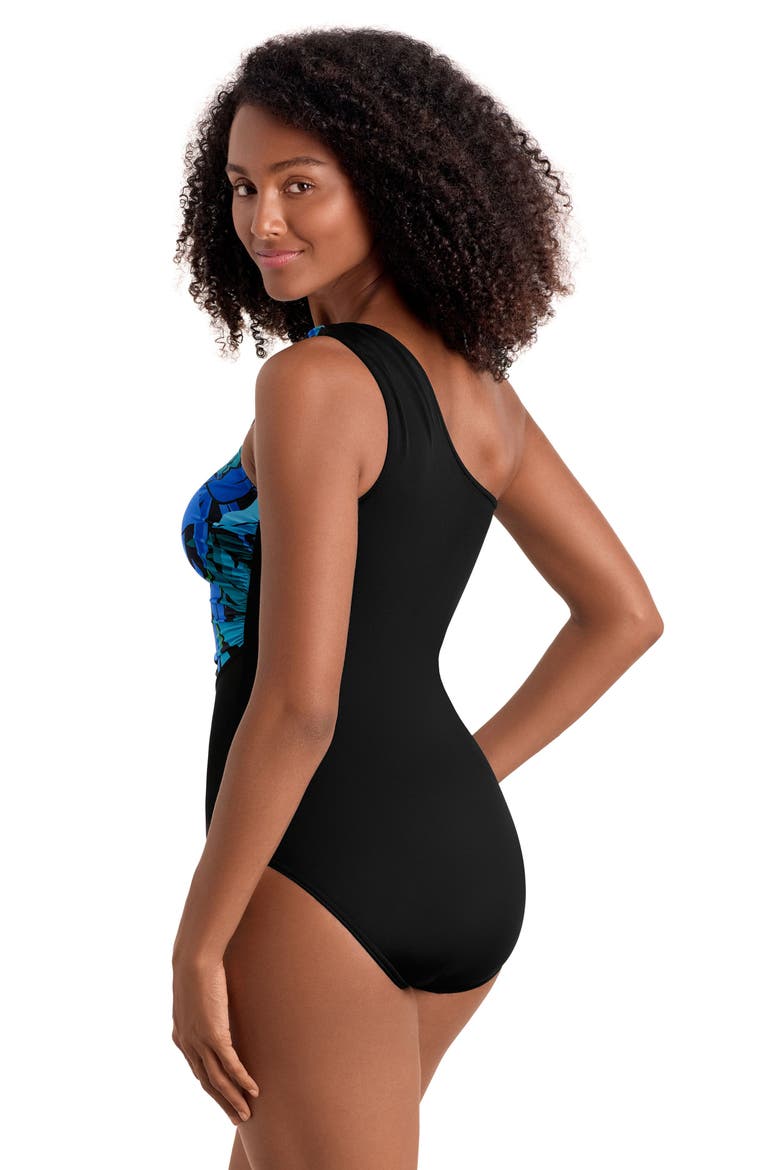 One-Shoulder One-Piece Swimsuit, Alternate, color, Leaf Sensation