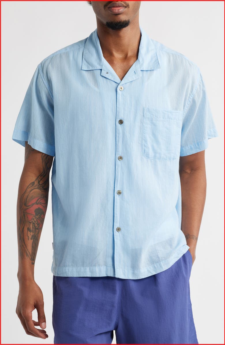 Obey Donnie Stripe Short Sleeve Cotton Button-Up Shirt, Alternate, color, Cerulean Multi