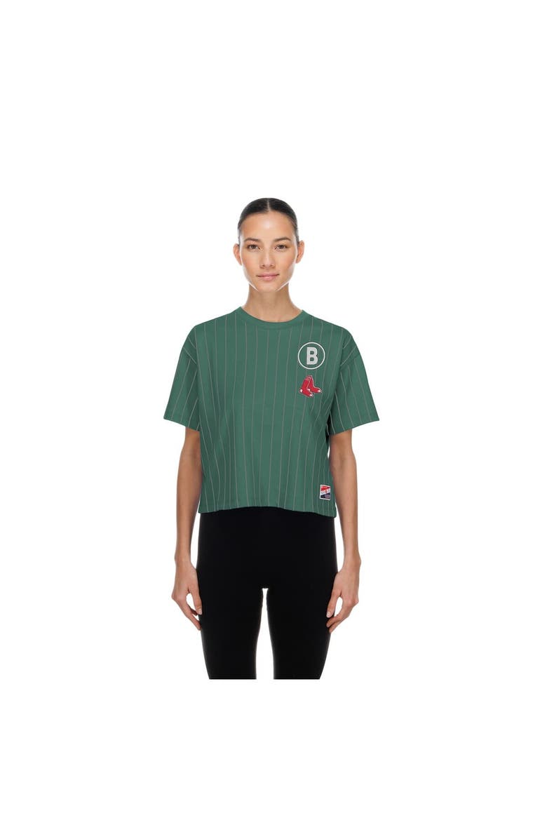 New Era Women's New Era  Green Boston Red Sox City Connect Throwback Meshback Pinstripe Boxy T-Shirt, Main, color, Green