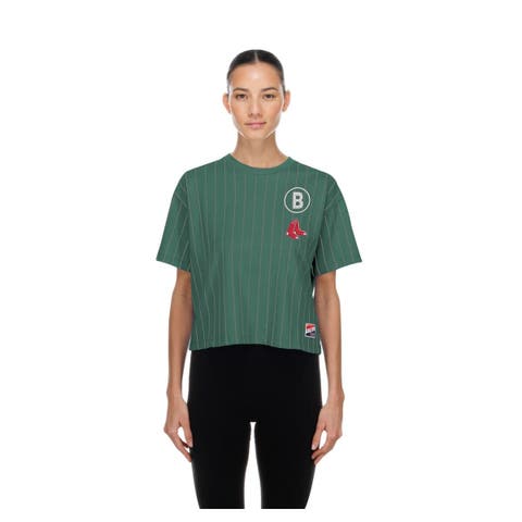 Women's New Era  Green Boston Red Sox City Connect Throwback Meshback Pinstripe Boxy T-Shirt