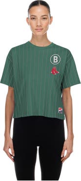 New Era Women's New Era Green Boston Red Sox City Connect Throwback Meshback Pinstripe Boxy T-Shirt