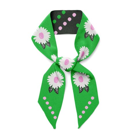 White Flower Twilly Ribbon Scarf