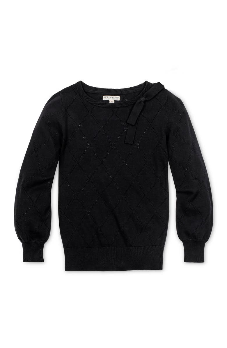 Hope & Henry Organic Bow Detail Pointelle Sweater, Alternate, color, Black Diamond