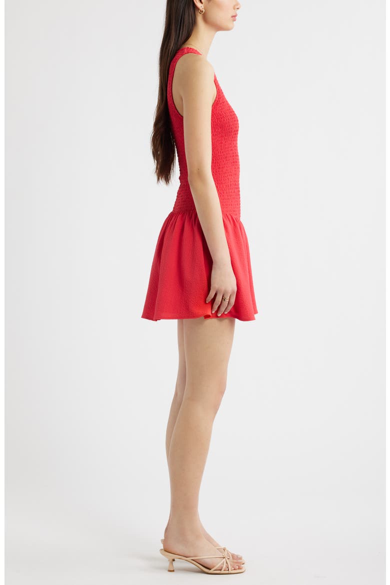Smocked Drop Waist Minidress, Alternate, color, RED SAUCY