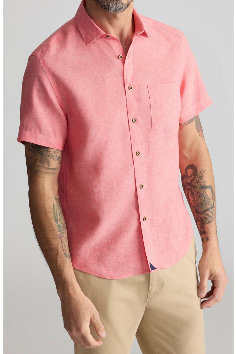 Cameron Solid Wrinkle Resistant Linen Button-Up Shirt, Main, color, CAYENNE