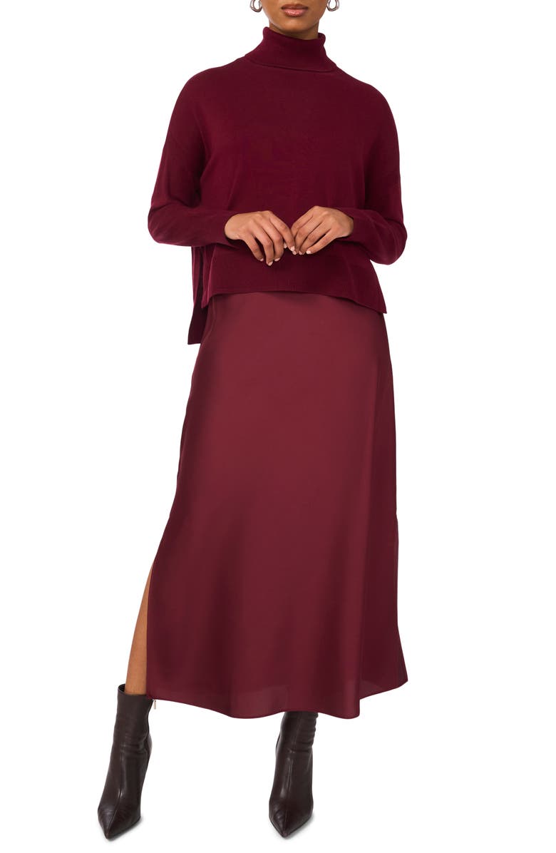 Halogen<sup>®</sup> Turtleneck Sweater & Satin Slipdress Set, Main, color, Zinfandel