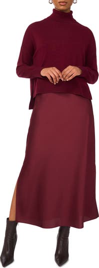 Halogen® Turtleneck Sweater Satin Slipdress Set Nordstrom