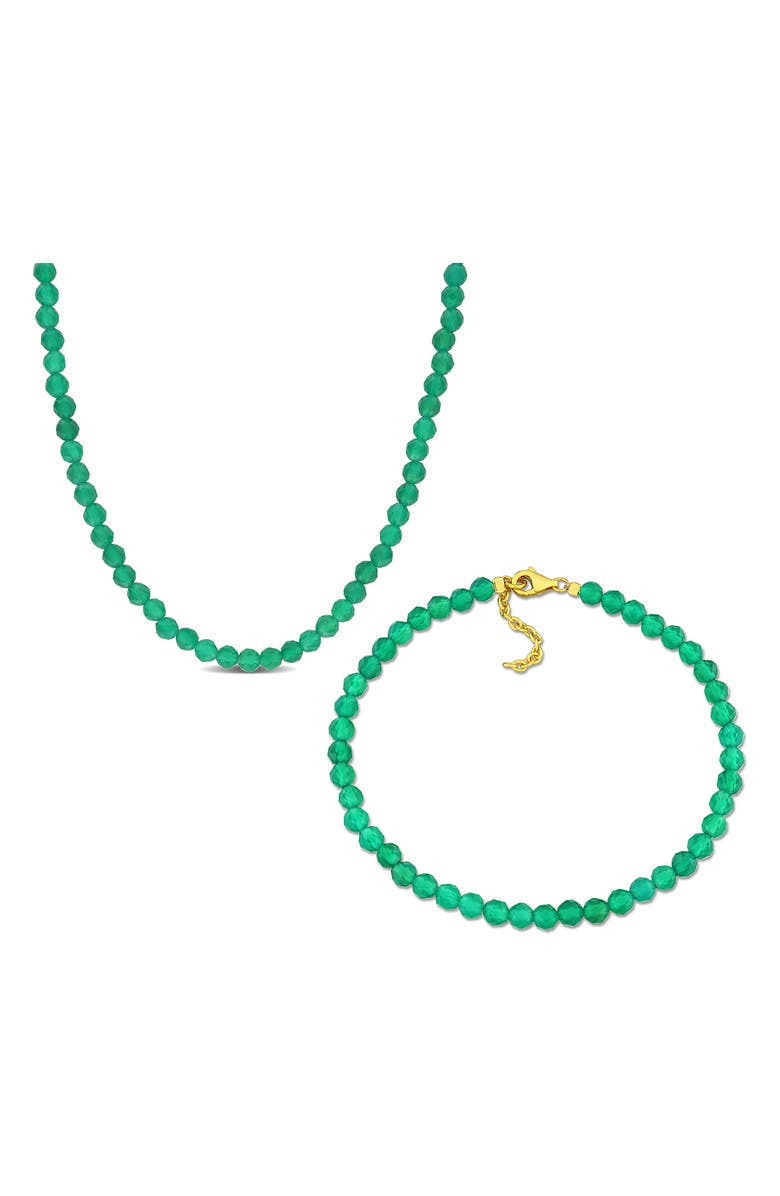 DELMAR Beaded Green Onyx Bracelet & Necklace Set, Main, color, Green