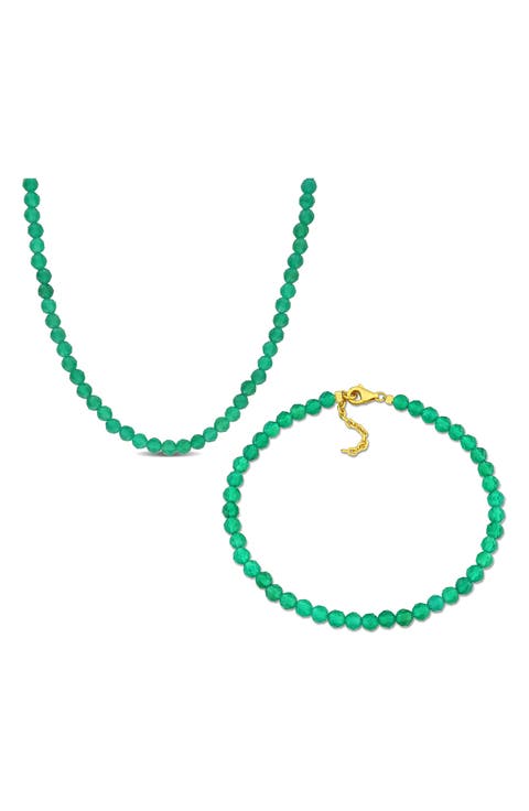 Beaded Green Onyx Bracelet & Necklace Set