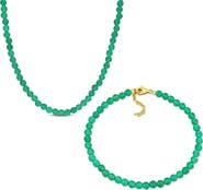 DELMAR Beaded Green Onyx Bracelet & Necklace Set