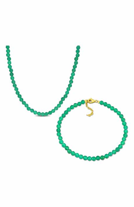 DELMAR Beaded Green Onyx Bracelet & Necklace Set