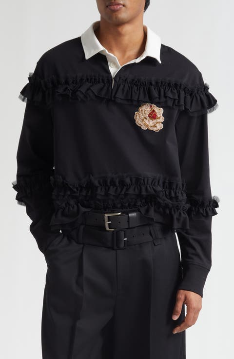Embroidered Crest Ruffle Rugby Shirt