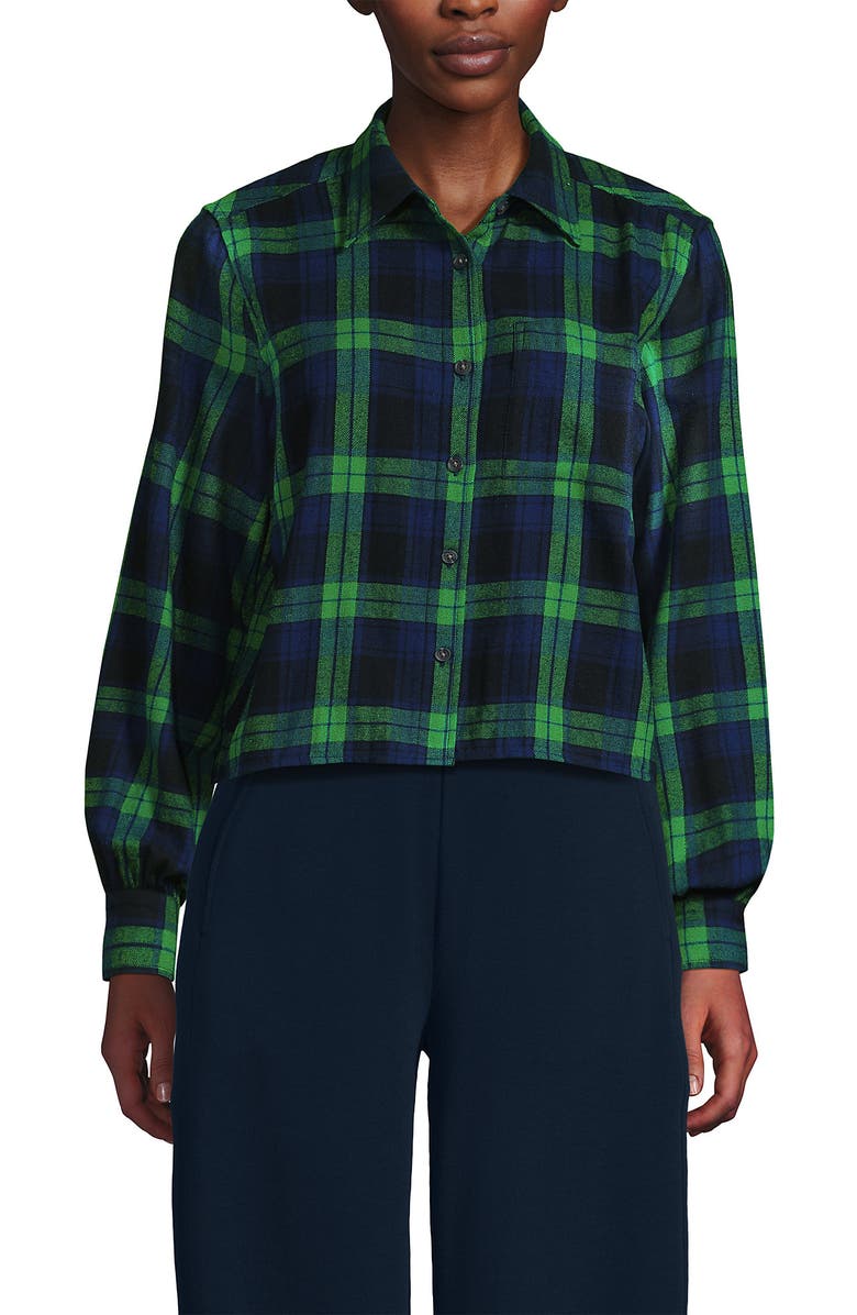 Lands' End Cropped Flannel Shirt, Alternate, color, 