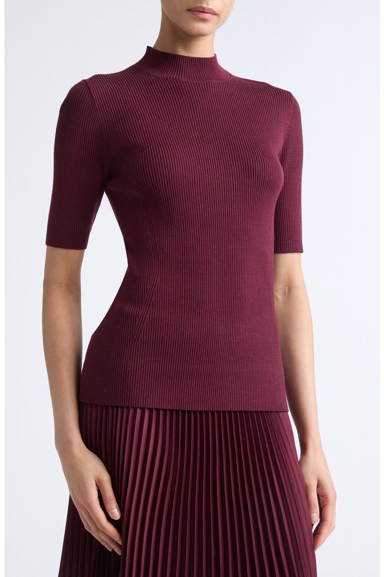 Rib Mock Neck Sweater, Alternate, color, AUBERGINE