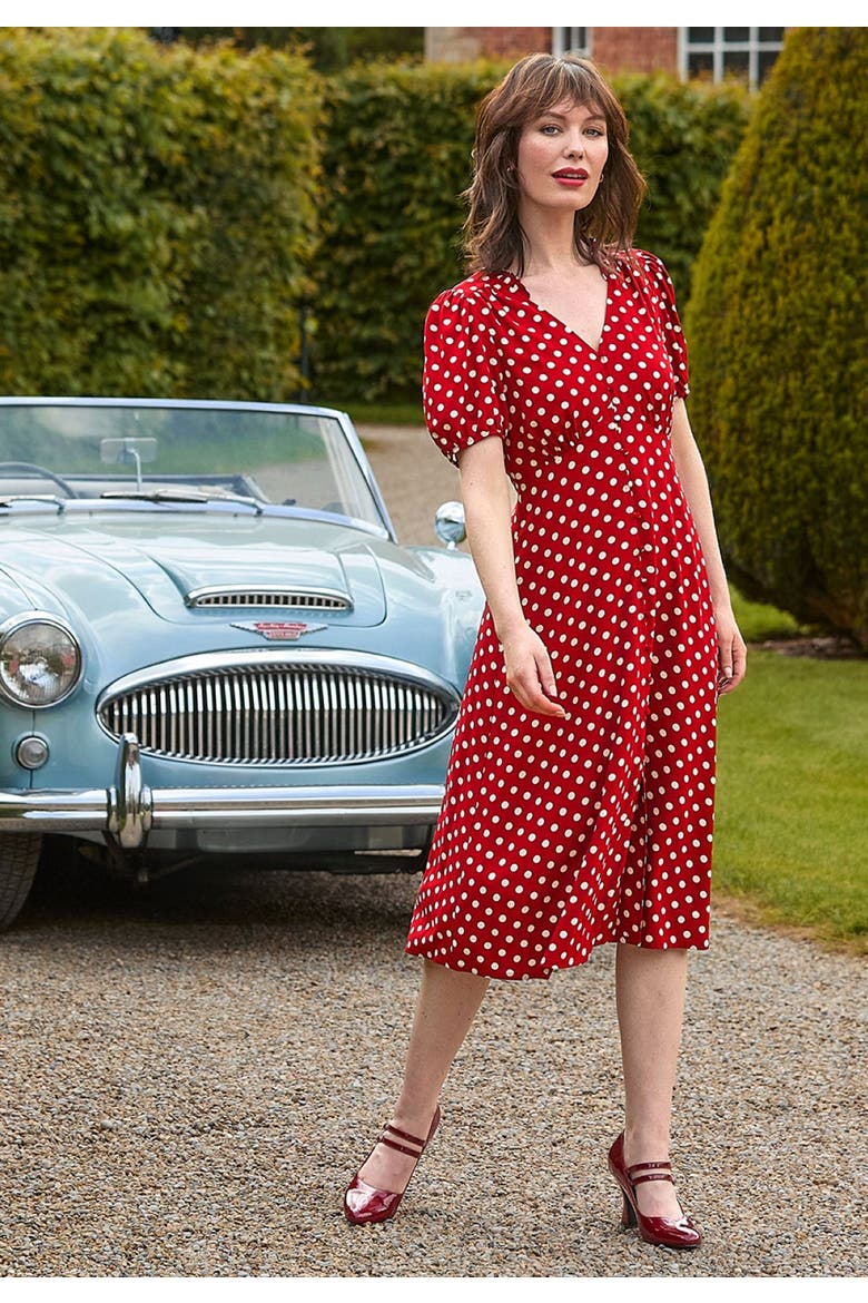 Retro Button Front Knee Length Dress, Alternate, color, RETRO DOT