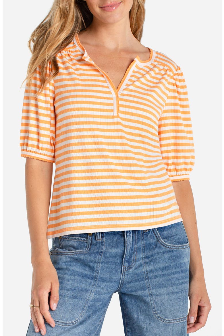 Stripe Split Neck Top, Main, color, ORANGE/ WHITE