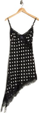 Princess Polly Afterdark Lace Trim Polka Dot Asymmetric Slipdress