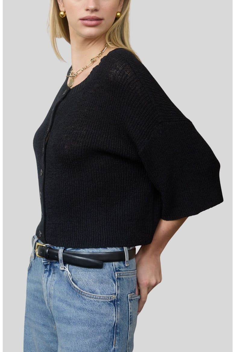 Three-Quarter Sleeve Cardigan, Alternate, color, BLACK