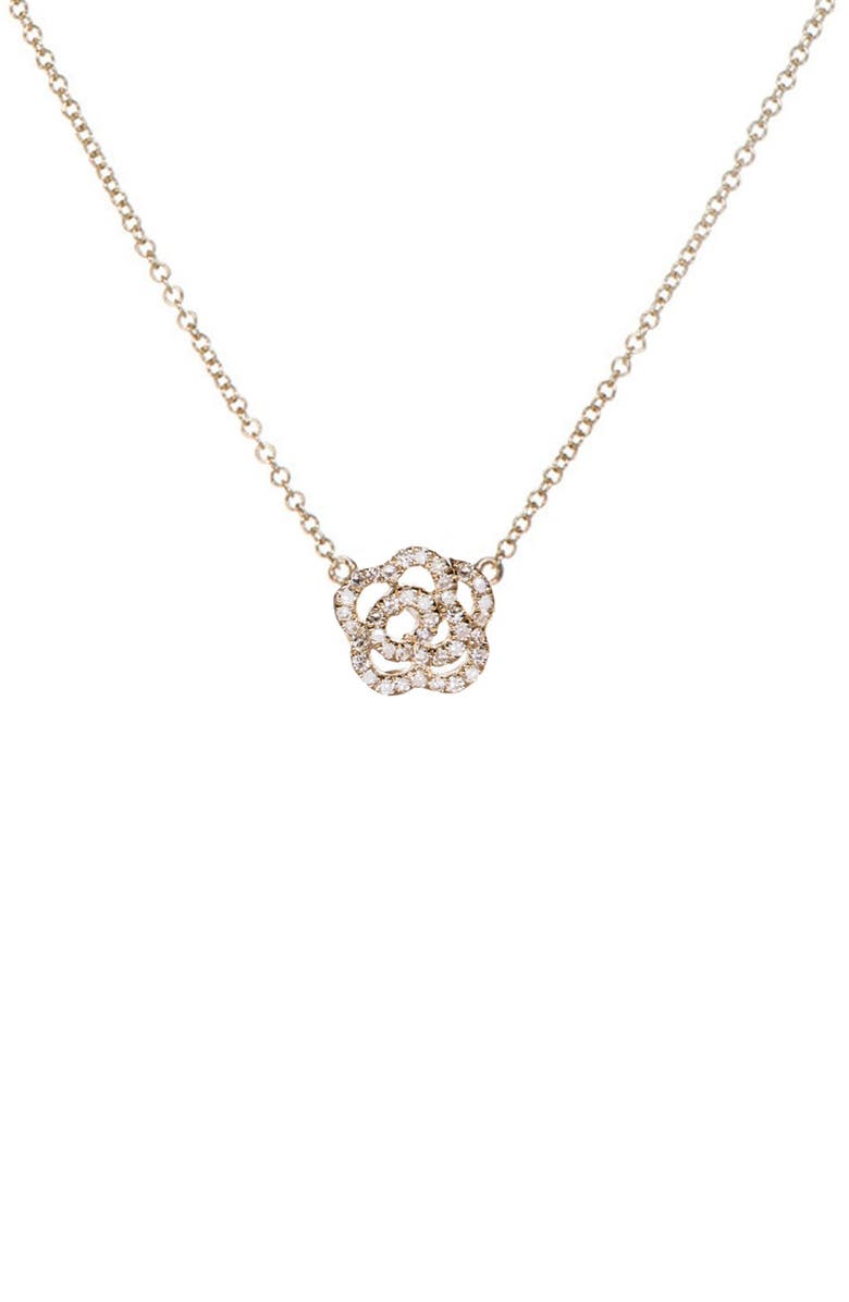 EF Collection Diamond Rose Pendant Necklace, Main, color, 14K Yellow Gold