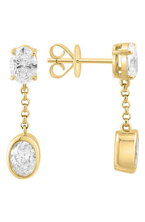 14K Yellow Gold Oval Lab Grown Diamond Drop Earrings - 2.0ct.