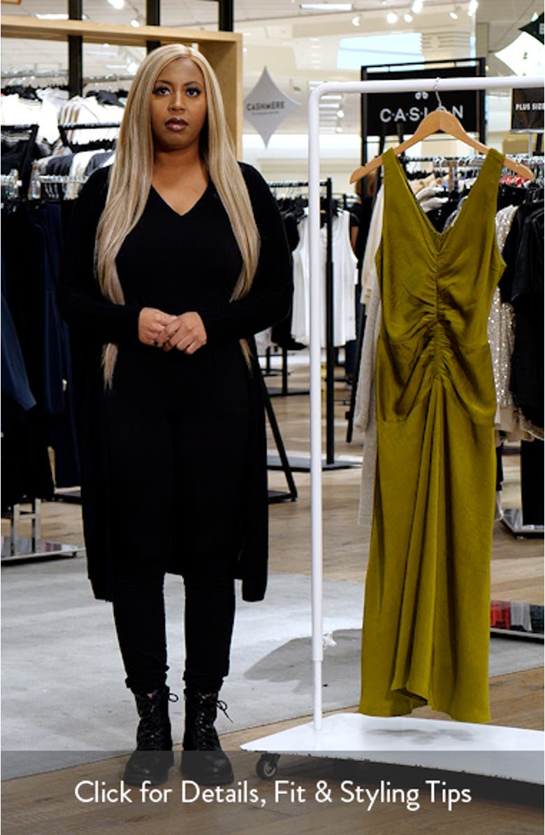 MELLODAY Ruched Drop Waist Satin Midi Dress | Nordstromrack
