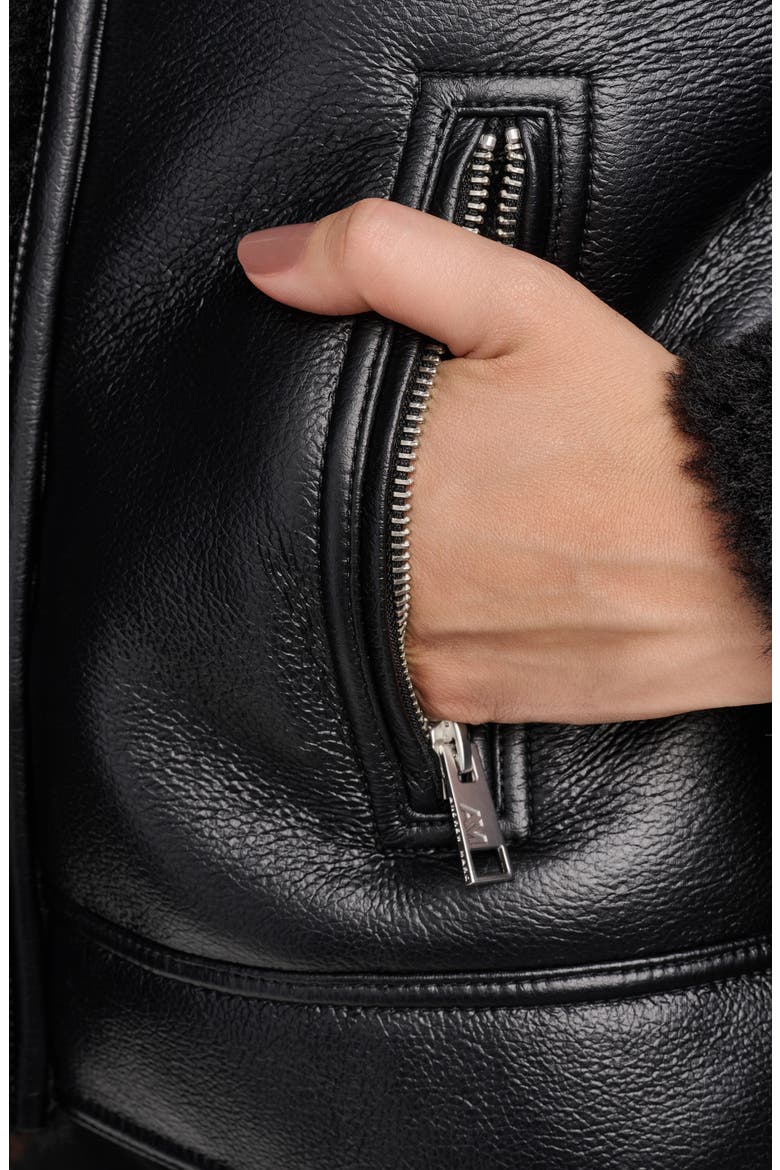 Kemsley Faux Leather & Faux Shearling Moto Jacket, Alternate, color, BLACK
