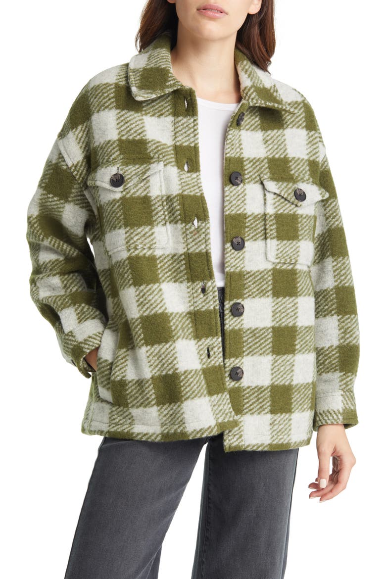 Fenix Check Wool Blend Shirt Jacket, Main, color, SYCAMORE GRN/CREAM