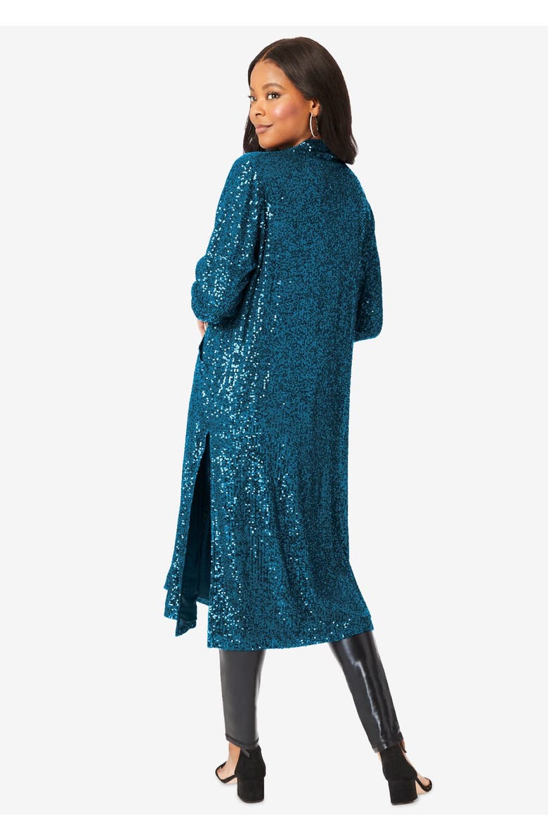 Roaman's Plus Size Sequin Duster, Alternate, color, Black