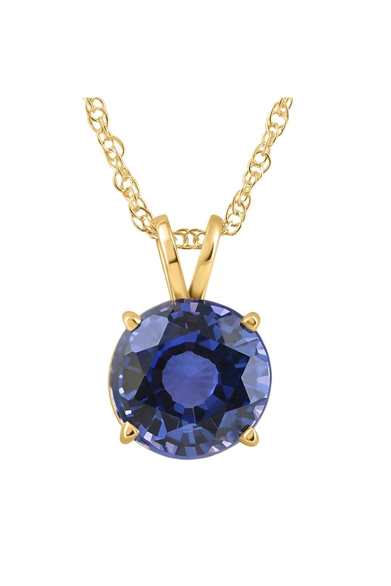 3.50Ct Round Blue Sapphire Solitaire Pendant 14k Gold Necklace Lab Grown 9MM, Main, color, Yellow Gold