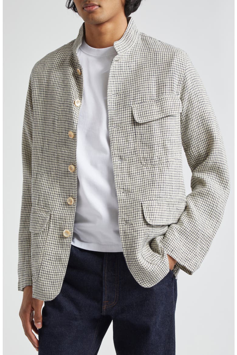 Check Linen Forestiere Jacket, Main, color, ECRU AND NAVY