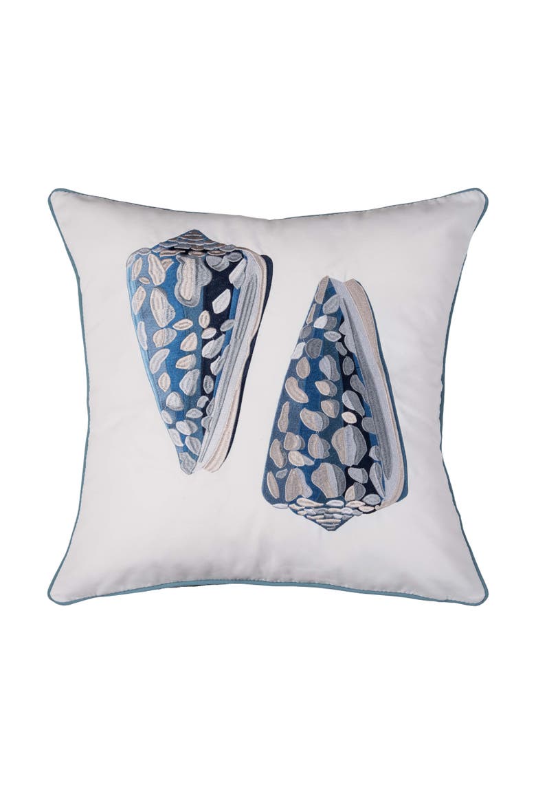 Shellgame Blue Coneshell Coastal Beach Embroidered Throw Pillow, 20" x 20", Main, color, Blue