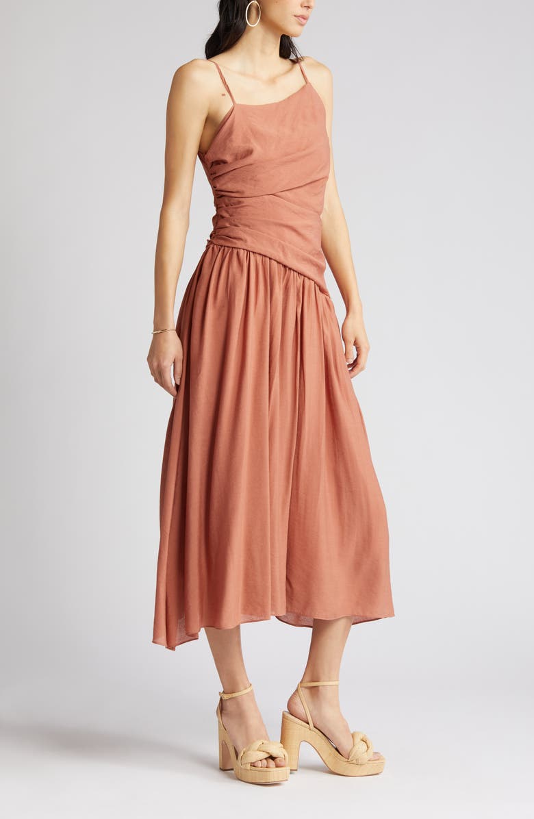 MOON RIVER Asymmetric Neck Cutout Midi Dress, Alternate, color, 