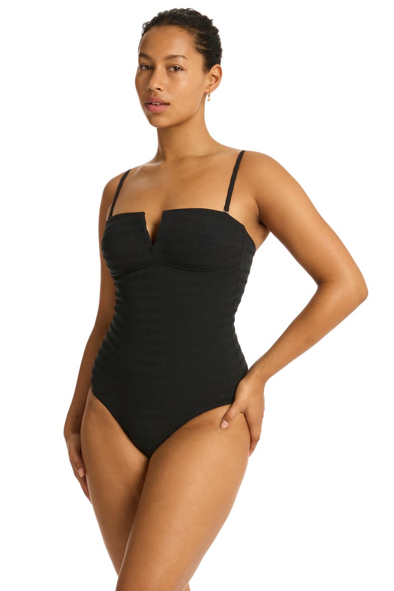 Palisades V-Wire One-Piece Swimsuit, Alternate, color, BLACK